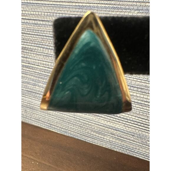 Vintage Dangle Earrings Gold Aqua Enamel Geometric Chunky USA Made NOS 1980s - Picture 2 of 4
